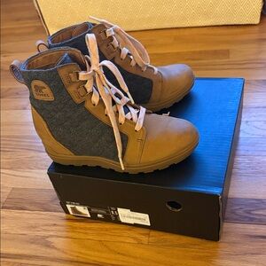 Sorel Tan Leather and Gray Wool-Blend Lace-Up Boots